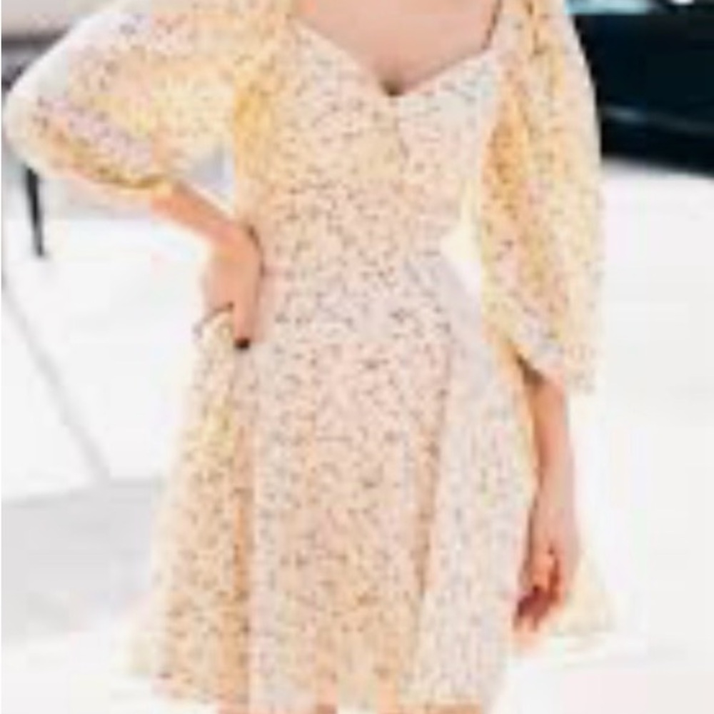 Floral Puff-Sleeve yellow  Dress